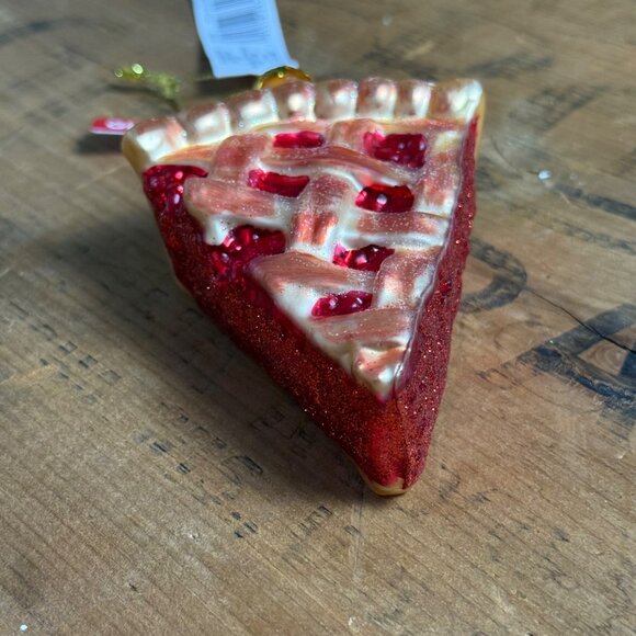 Cherry Berry Pie Slice Blown Glass Christmas Holiday Ornament Gold/Red - Picture 2 of 7
